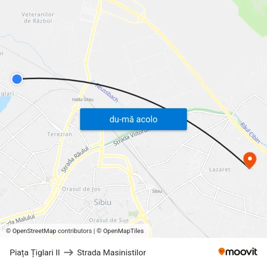 Harta de Piața Țiglari II către Strada Masinistilor