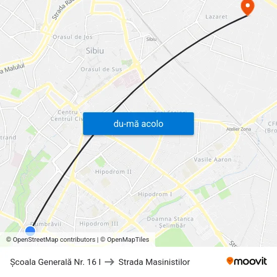 Harta de Școala Generală Nr. 16 I către Strada Masinistilor