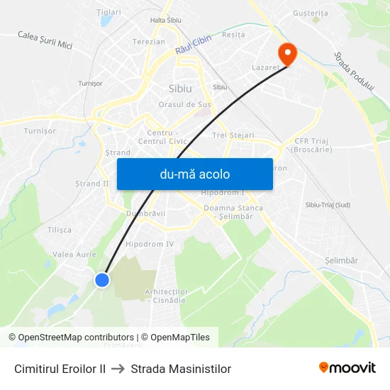 Harta de Cimitirul Eroilor II către Strada Masinistilor