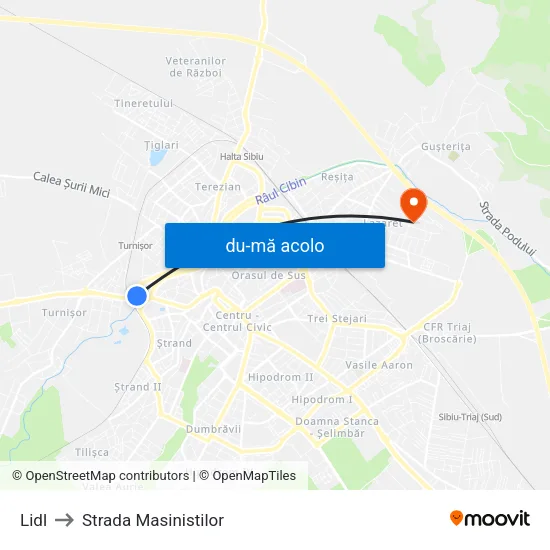 Harta de Lidl către Strada Masinistilor