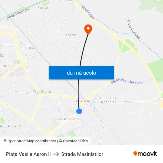 Harta de Piața Vasile Aaron II către Strada Masinistilor
