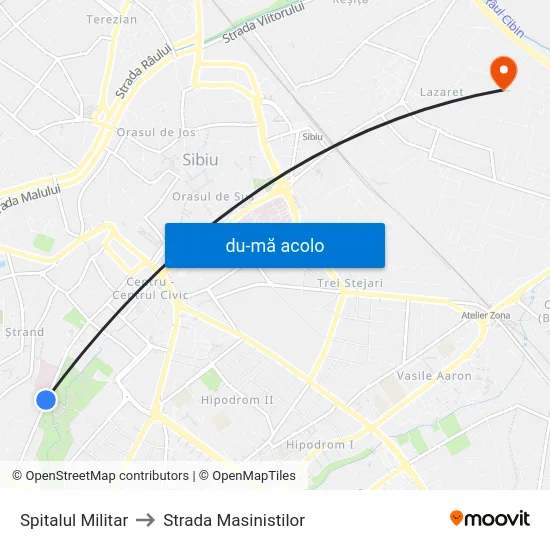Harta de Spitalul Militar către Strada Masinistilor