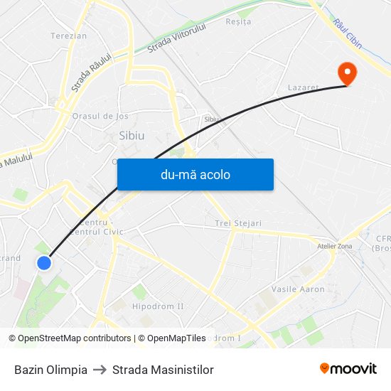 Harta de Bazin Olimpia către Strada Masinistilor