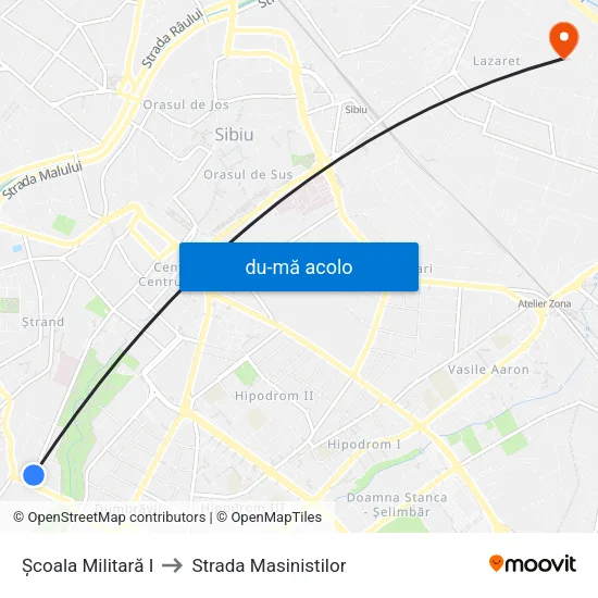 Harta de Școala Militară I către Strada Masinistilor