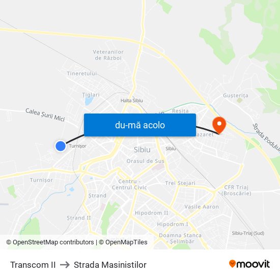 Harta de Transcom II către Strada Masinistilor