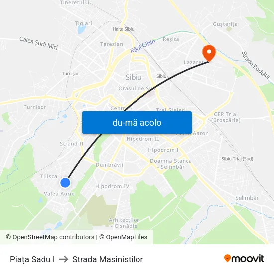 Harta de Piața Sadu I către Strada Masinistilor