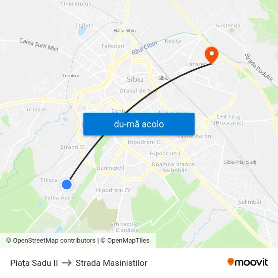 Harta de Piața Sadu II către Strada Masinistilor