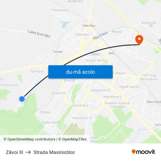 Harta de Zăvoi III către Strada Masinistilor