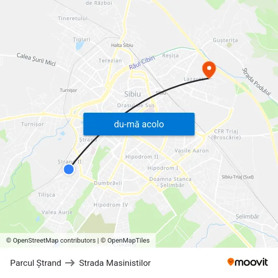 Harta de Parcul Ștrand către Strada Masinistilor