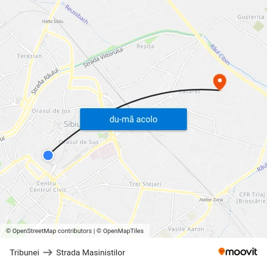 Harta de Tribunei către Strada Masinistilor