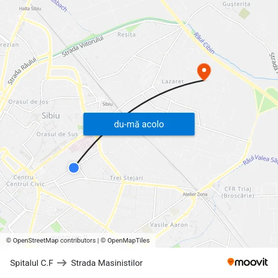 Harta de Spitalul C.F către Strada Masinistilor