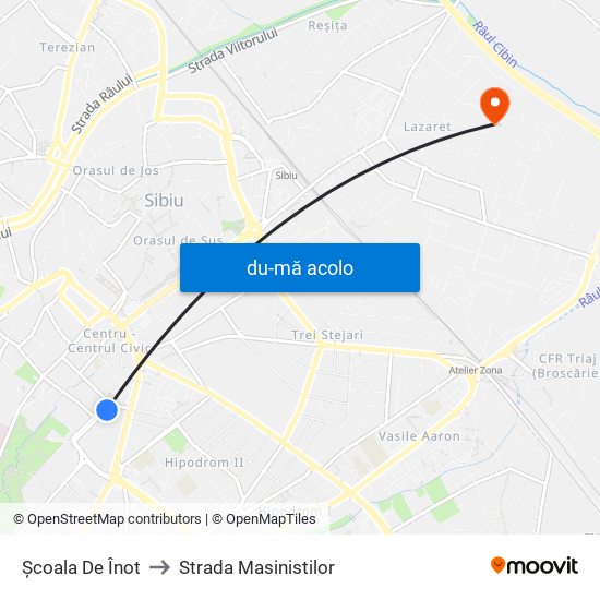 Harta de Școala De Înot către Strada Masinistilor