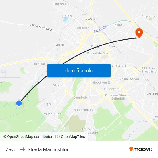 Harta de Zăvoi către Strada Masinistilor