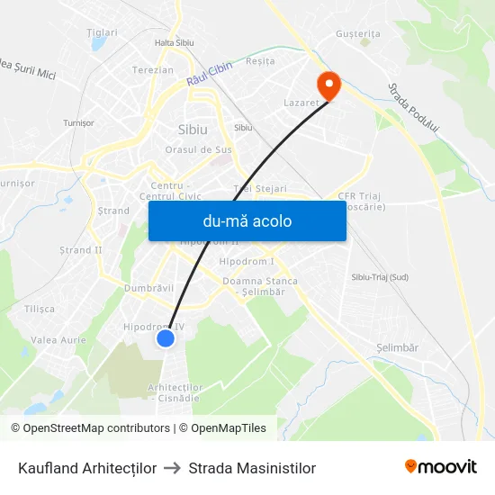Harta de Kaufland Arhitecților către Strada Masinistilor