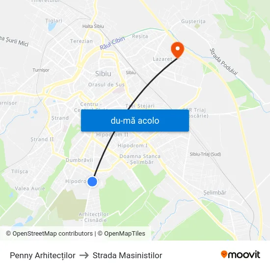 Harta de Penny Arhitecților către Strada Masinistilor