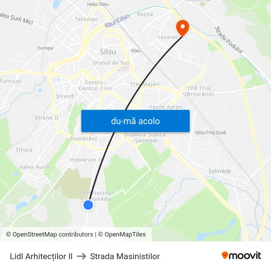 Harta de Lidl Arhitecților II către Strada Masinistilor