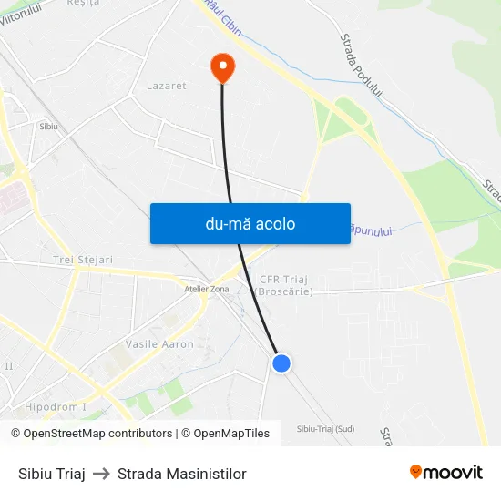 Harta de Sibiu Triaj către Strada Masinistilor