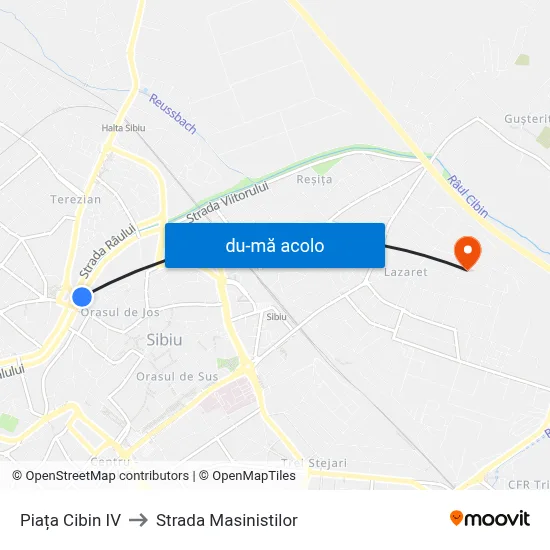 Harta de Piața Cibin IV către Strada Masinistilor