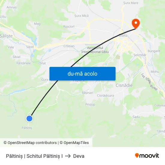 Harta de Păltiniș | Schitul Păltiniș I către Deva