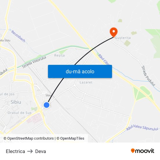 Harta de Electrica către Deva