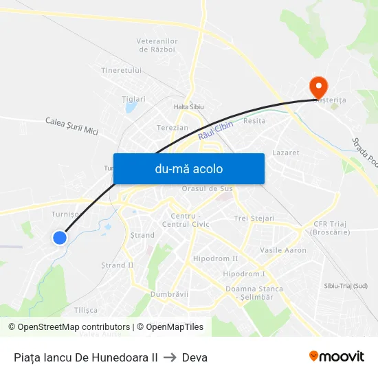 Harta de Piața Iancu De Hunedoara II către Deva