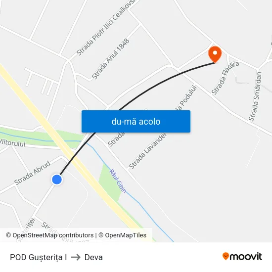 Harta de POD Gușterița I către Deva