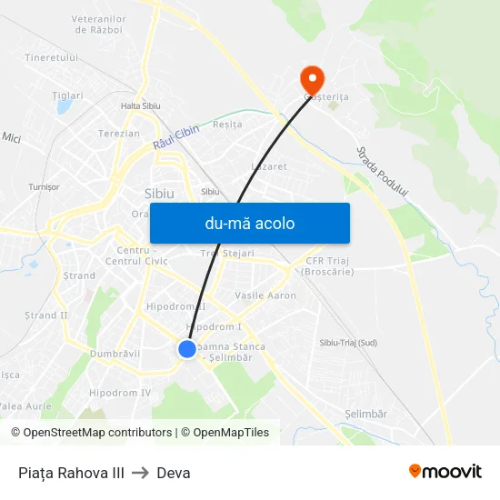 Harta de Piața Rahova III către Deva
