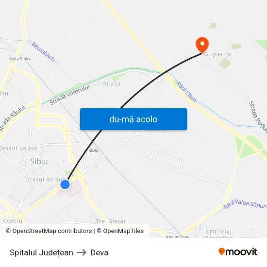 Harta de Spitalul Județean către Deva