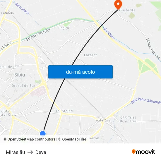 Harta de Mirăslău către Deva