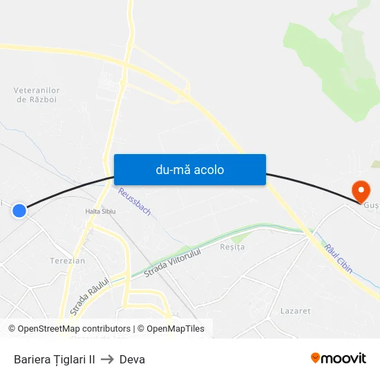 Harta de Bariera Țiglari II către Deva