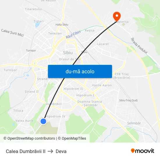 Harta de Calea Dumbrăvii II către Deva