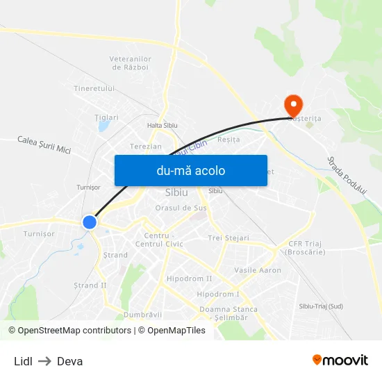 Harta de Lidl către Deva