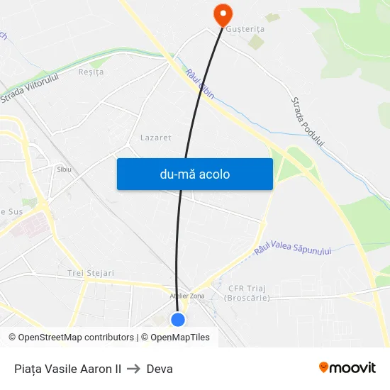 Harta de Piața Vasile Aaron II către Deva