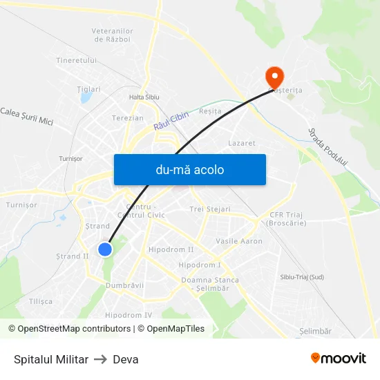 Harta de Spitalul Militar către Deva
