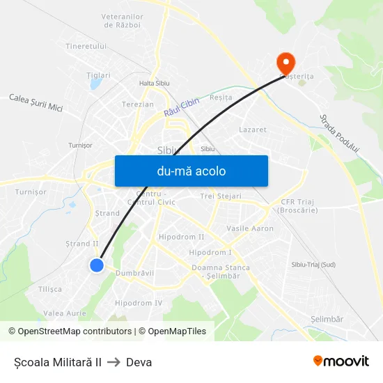 Harta de Școala Militară II către Deva