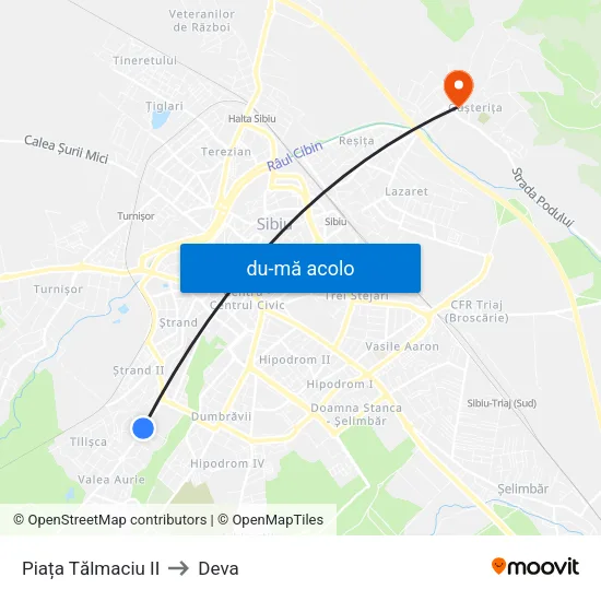 Harta de Piața Tălmaciu II către Deva