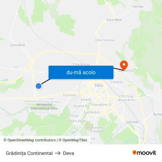 Harta de Grădinița Continental către Deva