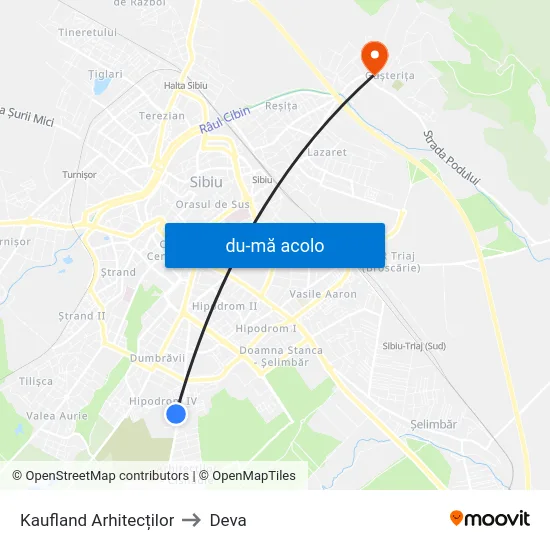 Harta de Kaufland Arhitecților către Deva