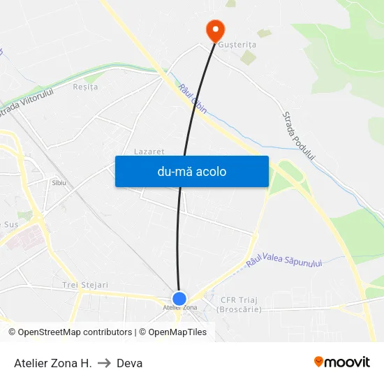Harta de Atelier Zona H. (Tj.) către Deva
