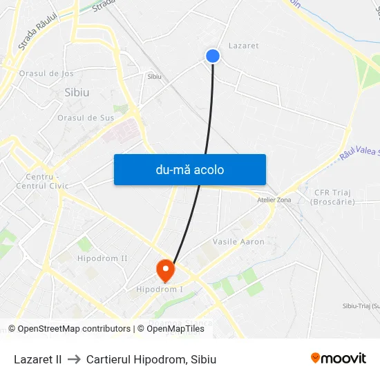 Harta de Lazaret II către Cartierul Hipodrom, Sibiu