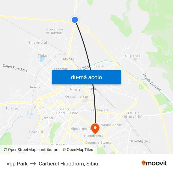 Harta de Vgp Park către Cartierul Hipodrom, Sibiu