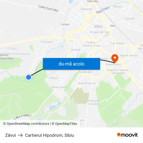 Harta de Zăvoi către Cartierul Hipodrom, Sibiu