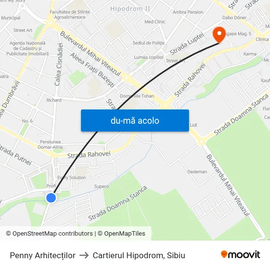 Harta de Penny Arhitecților către Cartierul Hipodrom, Sibiu