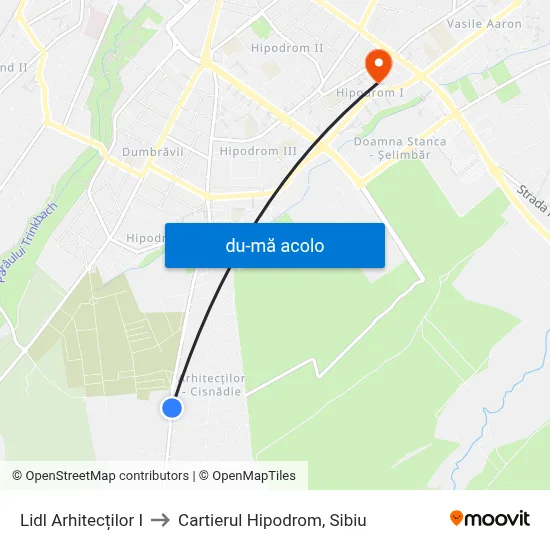 Harta de Lidl Arhitecților I către Cartierul Hipodrom, Sibiu