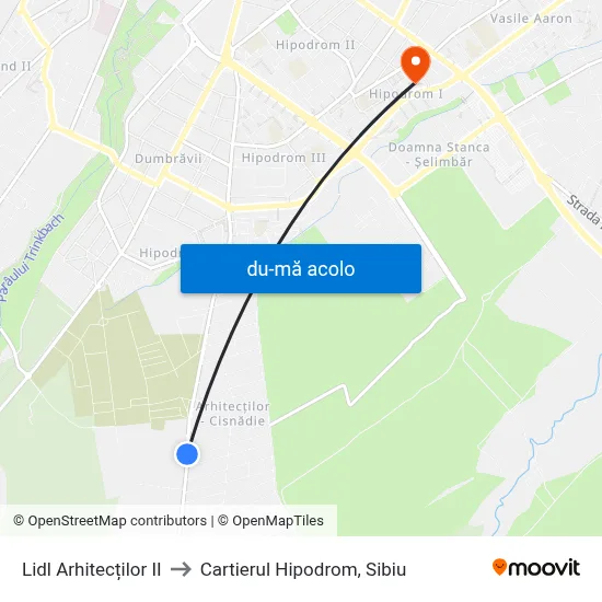 Harta de Lidl Arhitecților II către Cartierul Hipodrom, Sibiu