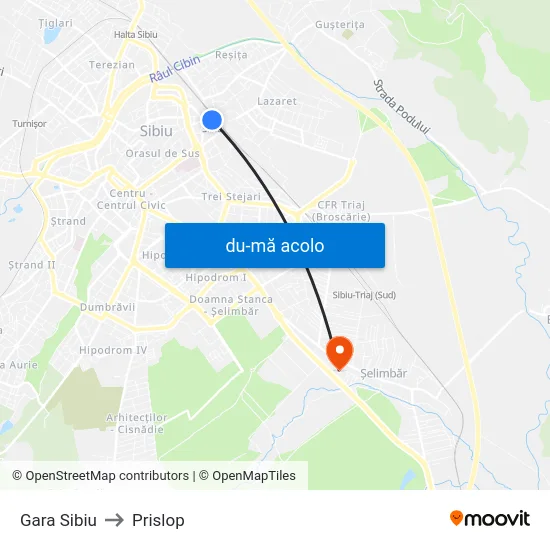 Harta de Gara Sibiu către Prislop