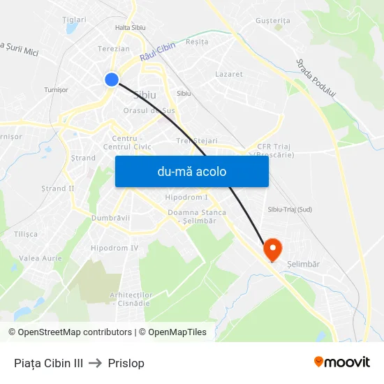 Harta de Piața Cibin III către Prislop