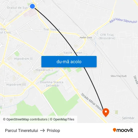 Harta de Parcul Tineretului către Prislop