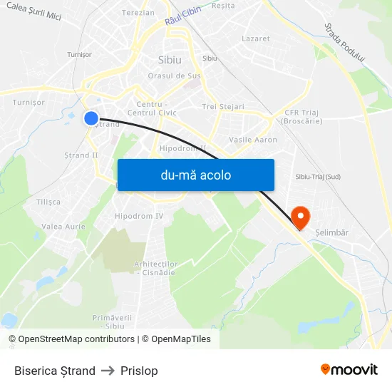 Harta de Biserica Ștrand către Prislop