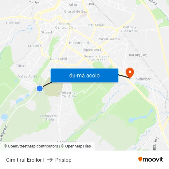 Harta de Cimitirul Eroilor I către Prislop
